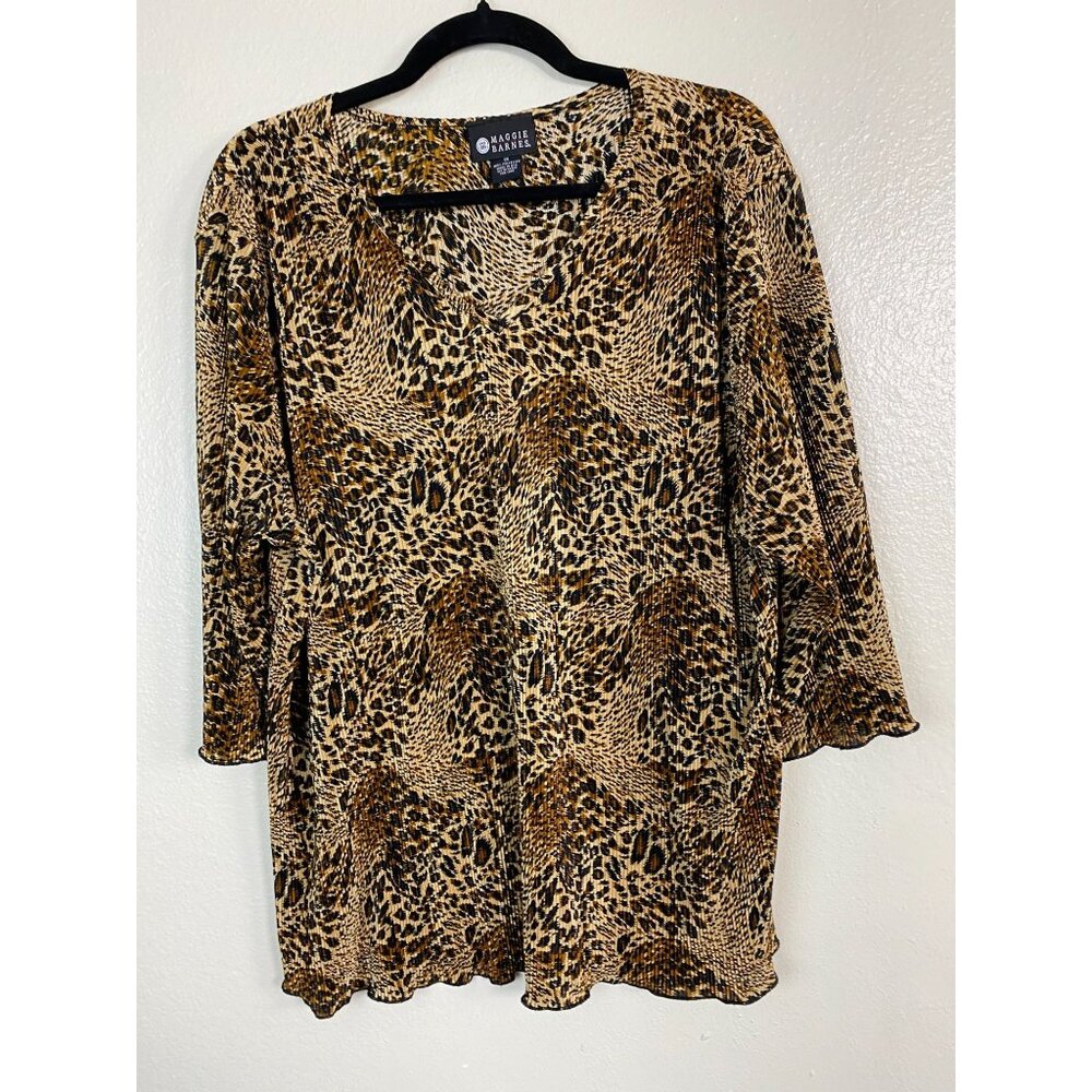 Maggie Barnes Leopard Print Pleated Tunic Top Women Plus size 1X  Lightweight
